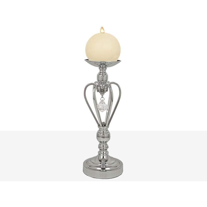 Candleholder Romimex Silver Metal Glass 14 x 35 x 14 cm