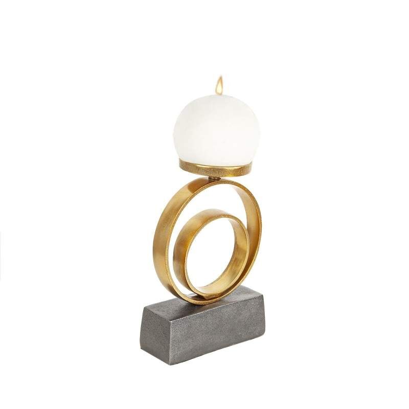 Candleholder Romimex Black Golden Aluminium 16 x 23 x 7 cm Circle