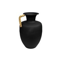 Vase Romimex Black Metal wicker 23 x 33 x 23 cm With handle