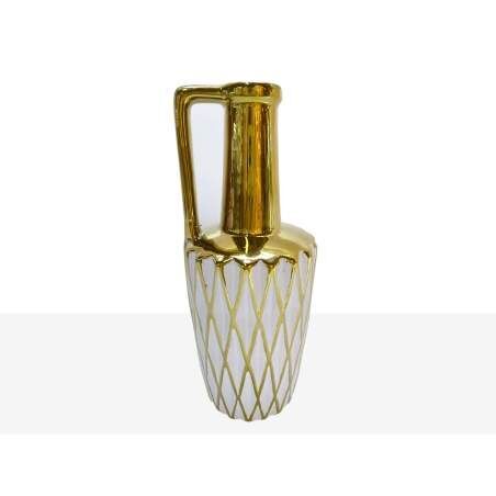 Vase Romimex White/Gold Ceramic 13 x 30 x 13 cm