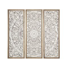 Set of 3 pictures Romimex White Natural MDF Wood 30 x 90 x 4 cm