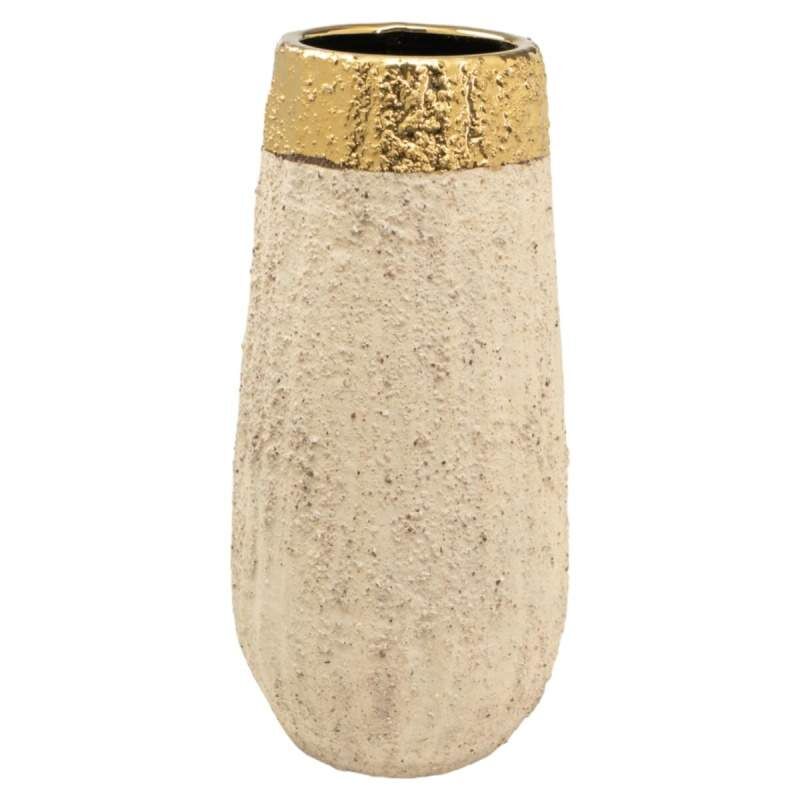 Vaso Romimex Beige Dorato Porcellana 14 x 30 x 14 cm