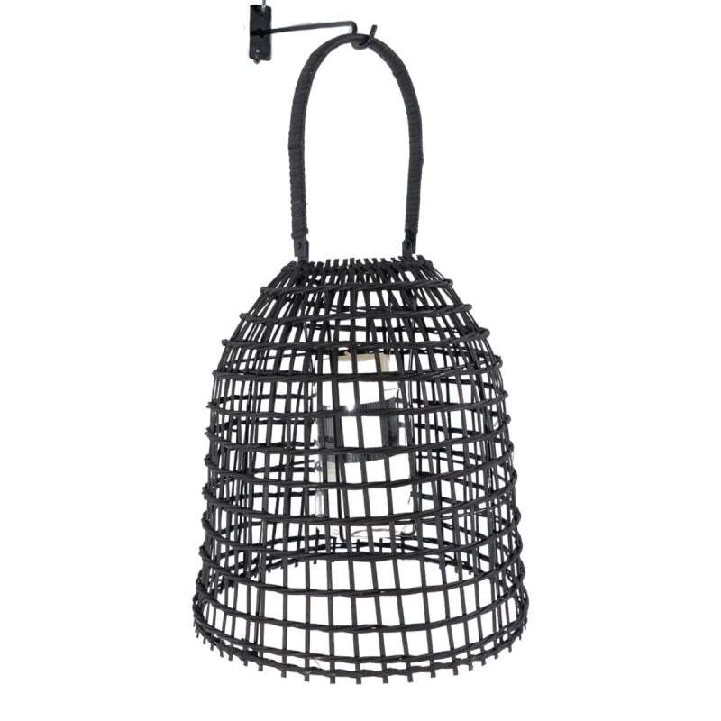 Lantern Romimex Black Metal wicker Glass 29 x 51 x 29 cm