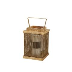 Lantern Romimex Brown Golden Wood Metal 15 x 22 x 15 cm