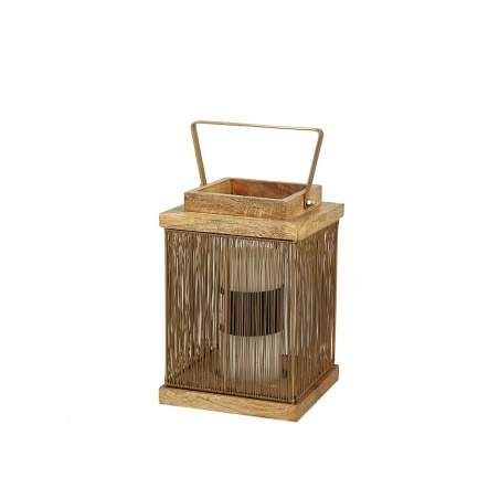 Lantern Romimex Brown Golden Wood Metal 15 x 22 x 15 cm