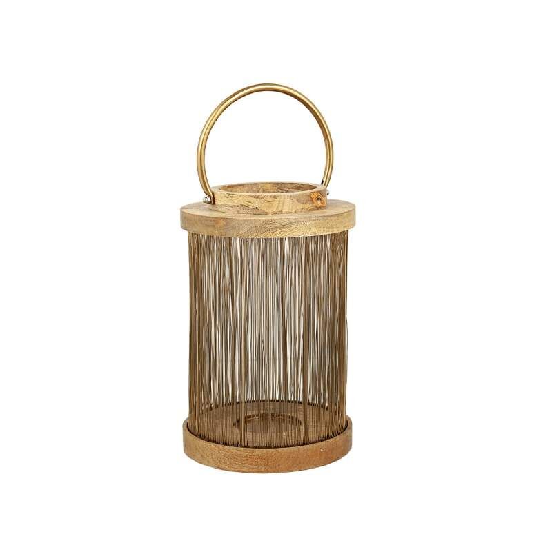 Lantern Romimex Brown Golden Wood Metal 20 x 32 x 20 cm