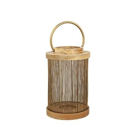 Lantern Romimex Brown Golden Wood Metal 20 x 32 x 20 cm