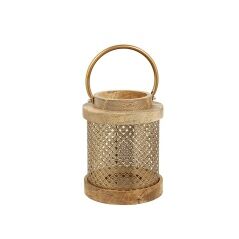 Lantern Romimex Brown Golden Wood Metal 17 x 22 x 17 cm