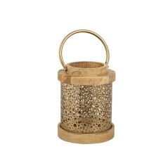 Lantern Romimex Brown Golden Wood Metal 16 x 22 x 16 cm