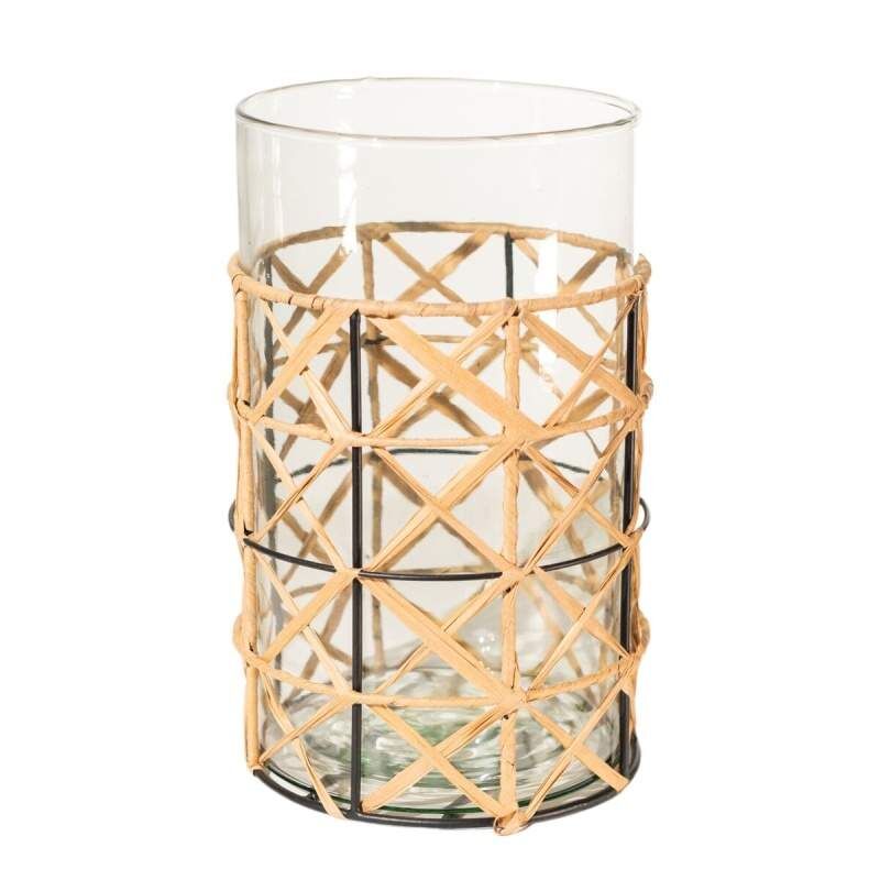 Candleholder Romimex Brown Transparent Jute Glass 16 x 26 x 16 cm