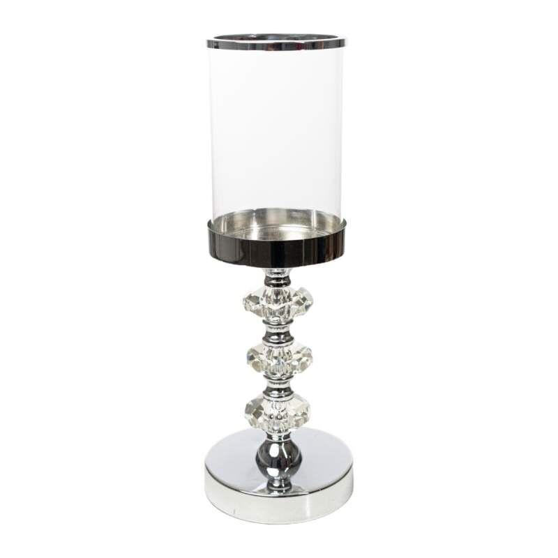 Candleholder Romimex Silver Metal Glass 12 x 34 x 12 cm