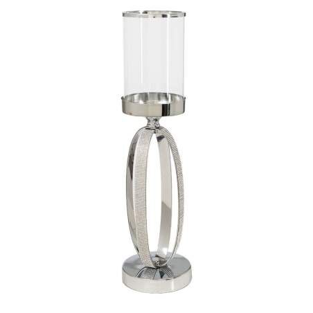 Candleholder Romimex Silver Metal Glass 12 x 35 x 12 cm