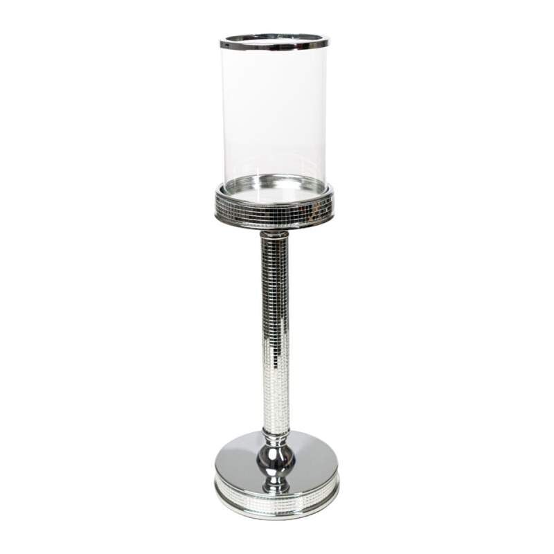 Candleholder Romimex Silver Metal Glass 12 x 42 x 12 cm