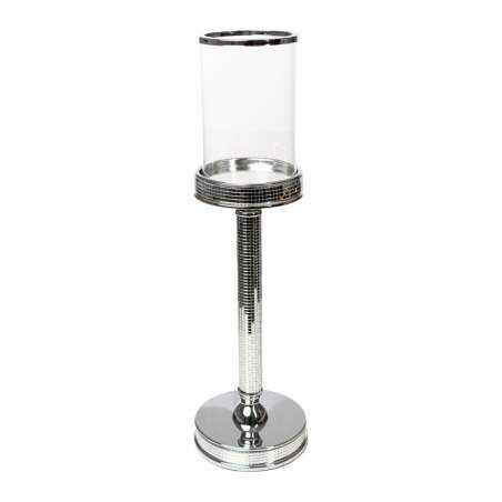 Candleholder Romimex Silver Metal Glass 12 x 42 x 12 cm