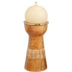 Candleholder Romimex Brown Golden Wood Metal 10 x 20 x 10 cm