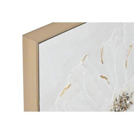 Painting Home ESPRIT White Golden polystyrene Canvas Flower Shabby Chic 62 x 4,5 x 62 cm (2 Units)