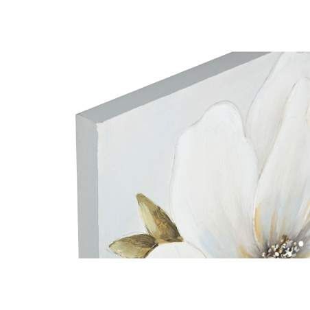 Quadro Home ESPRIT Bianco Dorato Tela Legno MDF Fiore Romantico 60 x 3 x 60 cm (2 Unità)