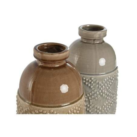 Vase Home ESPRIT Brown Grey Ceramic Oriental Rhombus 17 x 17 x 44 cm (2 Units)