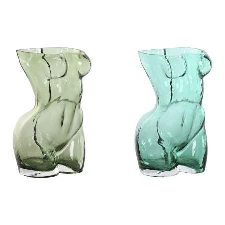 Vase Home ESPRIT Blue Green Crystal 18 x 17 x 28 cm (2 Units)