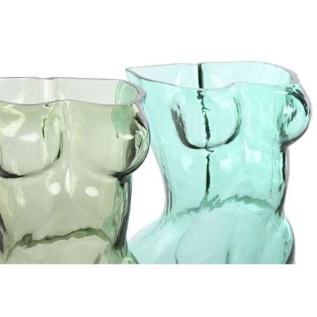 Vaso Home ESPRIT Azzurro Verde Cristallo 18 x 17 x 28 cm (2 Unità)