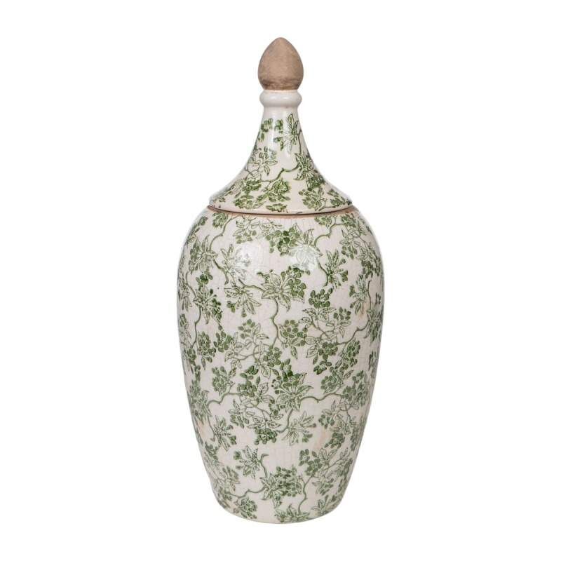 Vaso Romimex Verde Beige Porcellana Fiori 19 x 44 x 19 cm