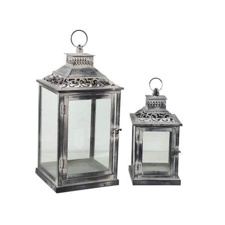 Lantern set Romimex Silver Metal 2 Pieces