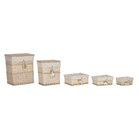 Basket set Home ESPRIT Green Beige Natural wicker 47 x 35 x 55 cm 5 Pieces