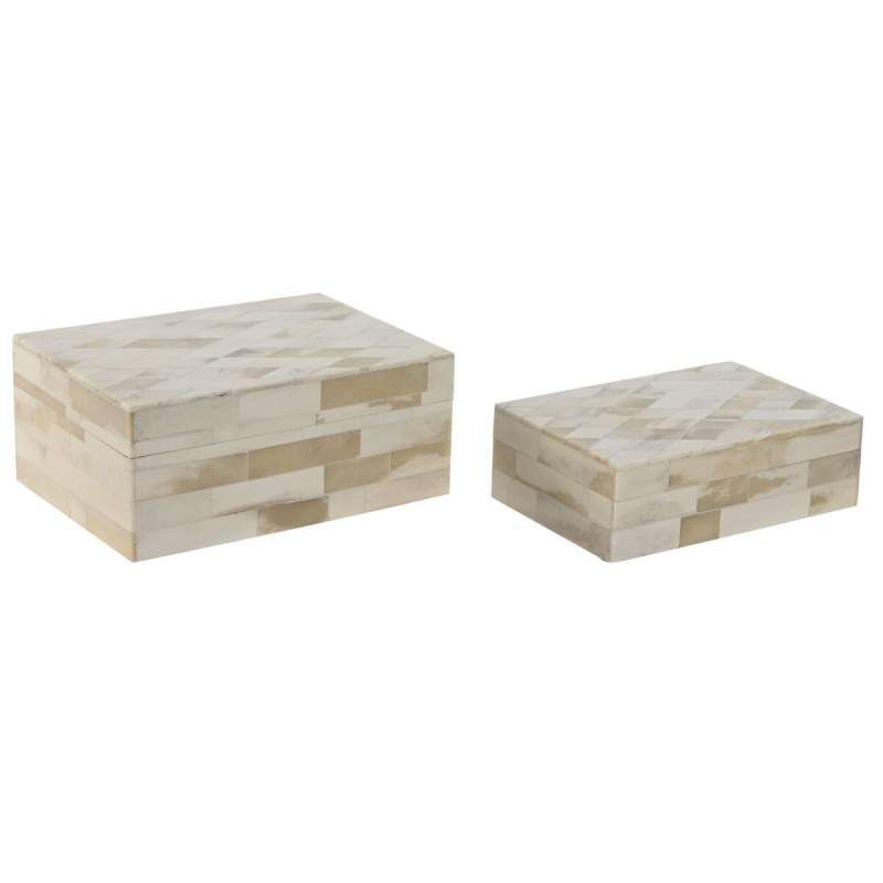 Scatola-Portagioie Home ESPRIT Osso Legno di mango 18 x 13 x 7,7 cm (2 Pezzi)