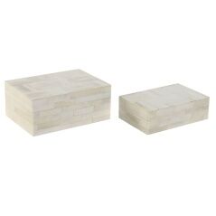 Scatola-Portagioie Home ESPRIT Osso Legno di mango 18 x 13 x 7,7 cm (2 Pezzi)