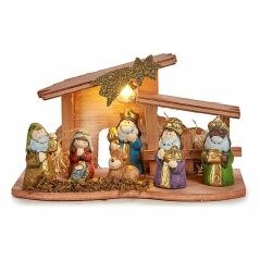 Presepe di Natale Luce LED Multicolore Legno Ceramica 26 x 14 x 12 cm (6 Unità)