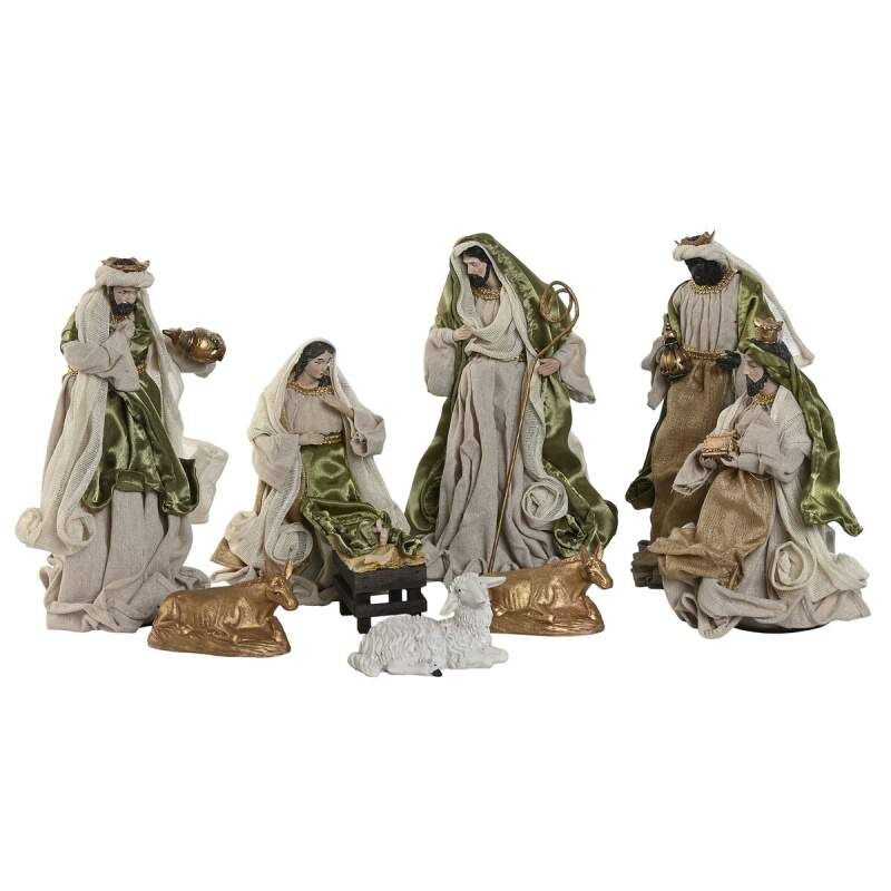 Christmas nativity set Home ESPRIT Green Beige 20 x 15 x 30 cm (9 Pieces)