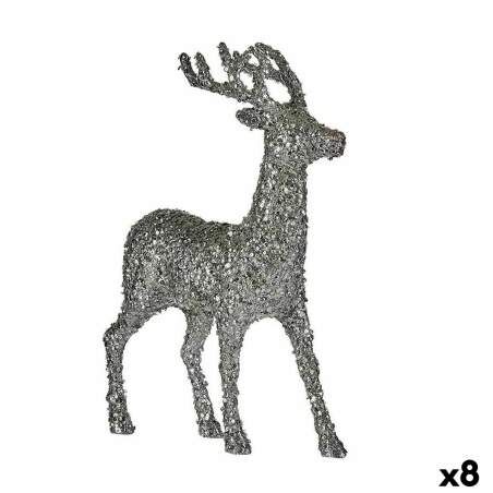 Decorative Figure Christmas Reindeer Glitter White Silver Plastic 15 x 45 x 30 cm (8 Units)