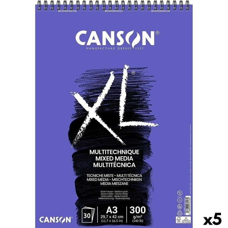 Drawing Pad Canson White A3 Paper 5 Units 30 Sheets