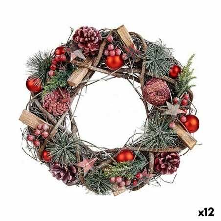 Advent wreathe Red Green Natural Wood Plastic 35 x 10 x 35 cm (12 Units)