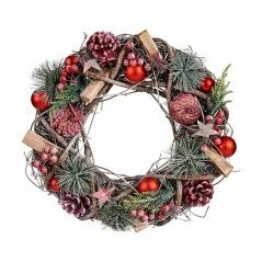 Advent wreathe Red Green Natural Wood Plastic 35 x 10 x 35 cm (12 Units)